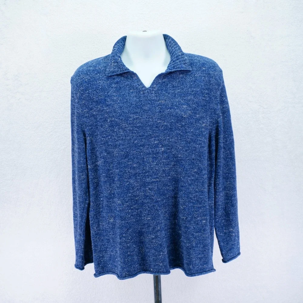 Express -Large- Blue Collared Sweater Acrylic Cotton Linen‎ Made In Italy Knit